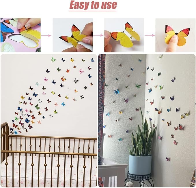 80-Piece 3D Butterfly Wall Stickers Removable Butterfly Decals For Bedroom And Home Decoration photo 6
