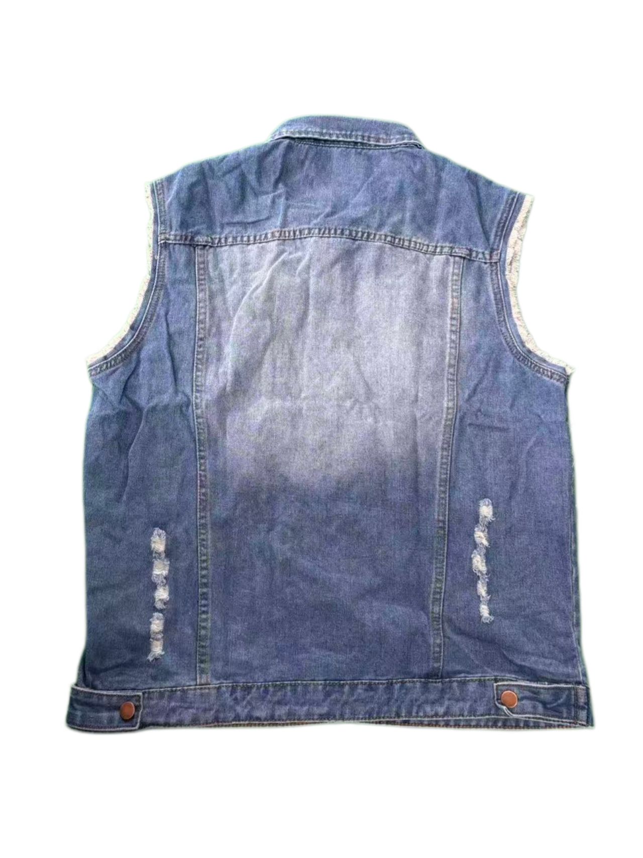 Men's Distressed Denim Vest Light Blue Ripped Frayed Jean Waistcoat Fast US Fulfillment photo 7