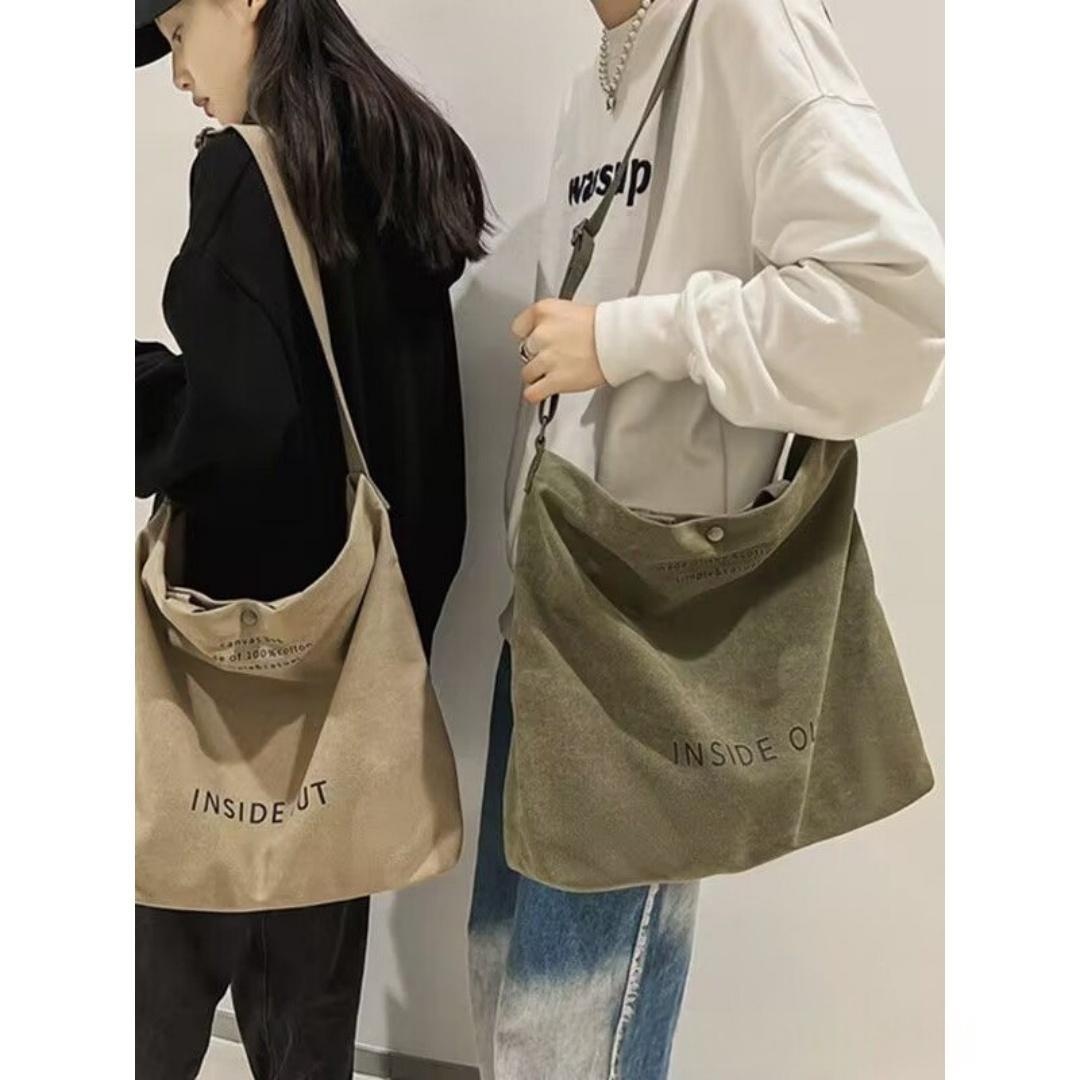 Thick Canvas Large Capacity Lightweight Tote Bag Retro Diagonal Cross Canvas Bag - Green Out photo 5