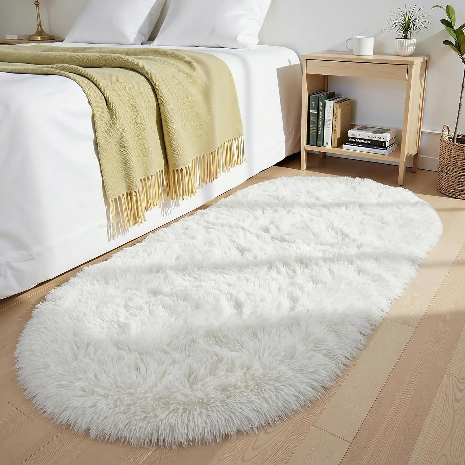 Ivory Fluffy Oval Rug 2.6x5.3 Ft, Soft Washable Area Rug For Bedroom, Living Room, Nursery And Home Decor photo 5