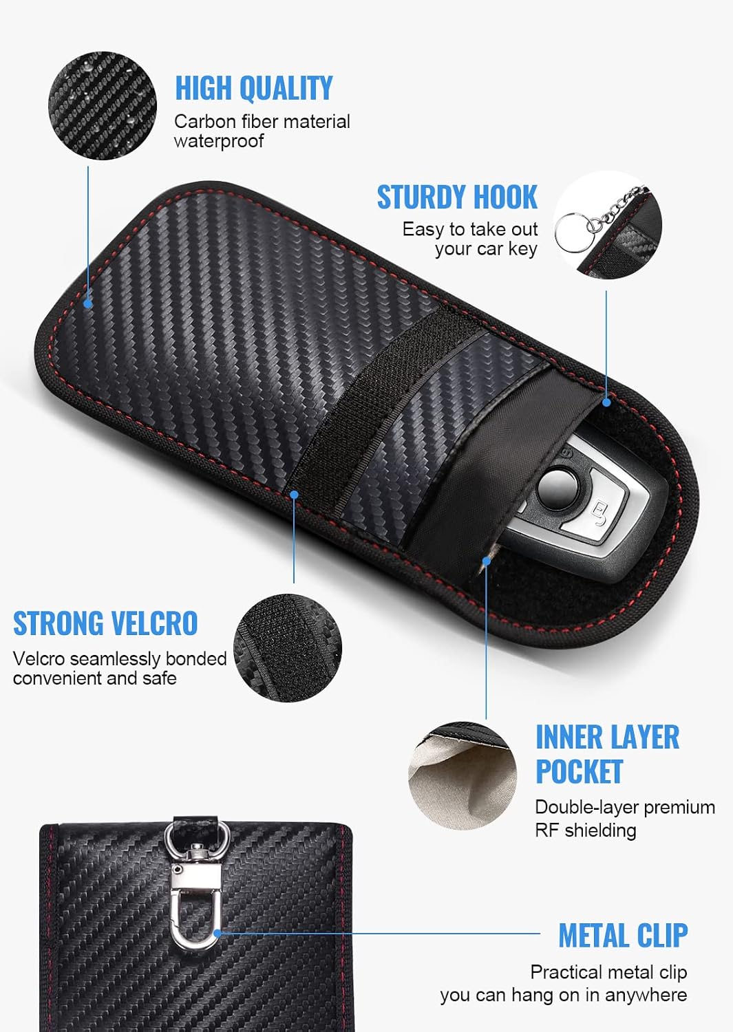 Faraday Key Fob Pouches 2 Pack, RFID Signal Blocking Bags For Car Keys, Remote Protectors And Keyless Entry photo 5
