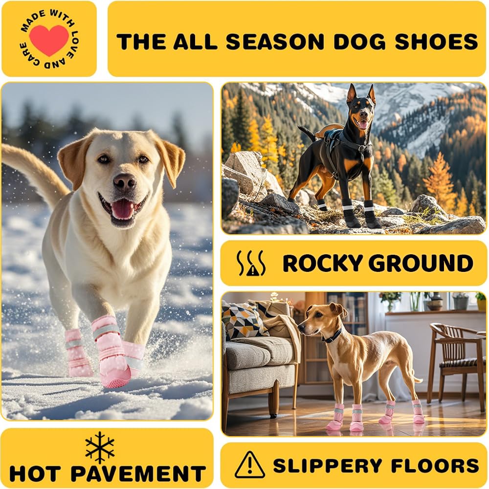 Dog Shoes For Dogs, Dog Booties For Dogs, Anti-Slip Dog Boots & Paw Protectors For Hot Pavement Winter Snow Hiking With Reflective Straps photo 2
