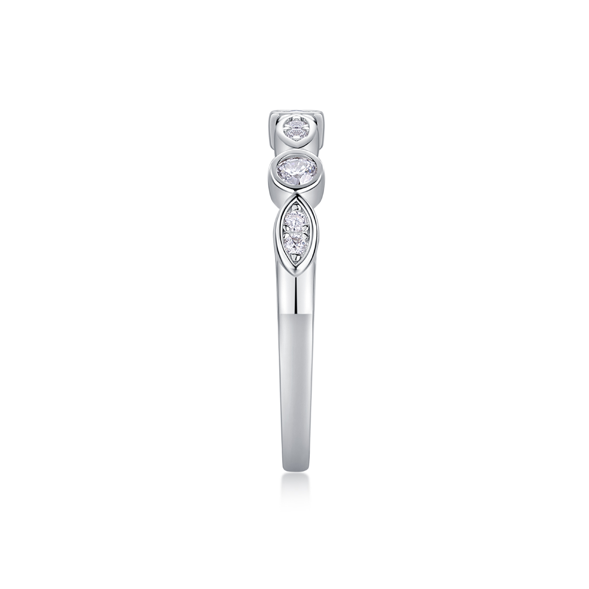 S925 Silver 1.8g Platinum Plated Moissanite Ring, 3.5mm Round & Marquise Bezel Half Eternity Band, GRA Certified US 5-9 photo 3