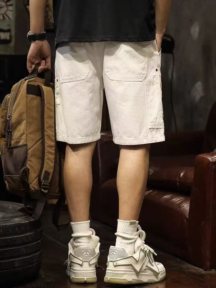Men White Denim Shorts Utility Cargo Style Knee Length Casual Shorts With Side Pocket Summer Jeans Wholesale Ready Stock photo 5