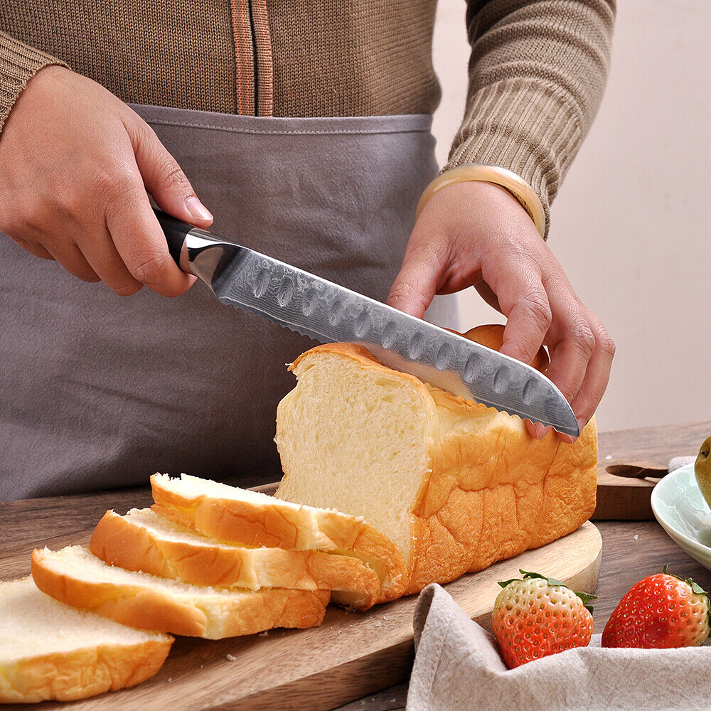 Sunnecko Serrated Bread Knife 8 Inch Damascus Steel Kitchen Sandwich Knife photo 6