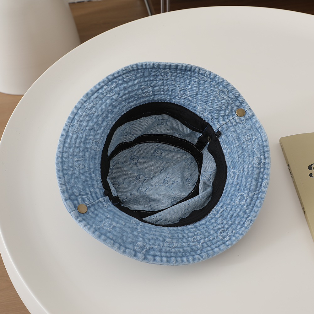 Washed Denim Jacquard Little Bear Fisherman Hat With Wide Brim And Rolled Edge Bucket Hat For Big Children's Outdoor Play And Leisure photo 2