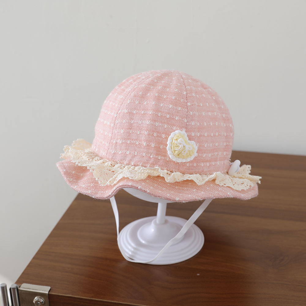 Knitted Jacquard Heart-shaped Crochet Fishing Hat With Lace Trim And Soft Brimmed Hat For Children, Sun Protection Cap photo 5