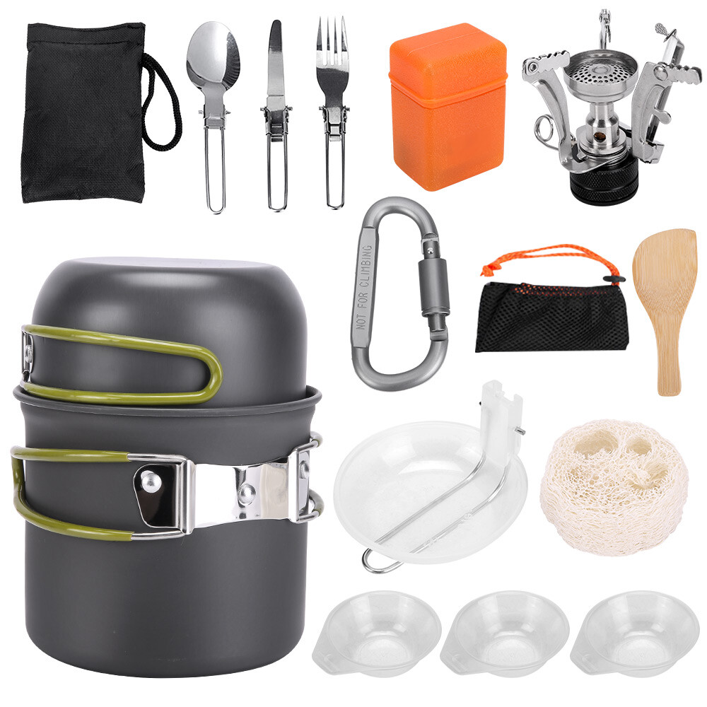Outdoor Portable Camping Cookware Set Hiking Cooking Pot Gas Stove Tableware Kit photo 8