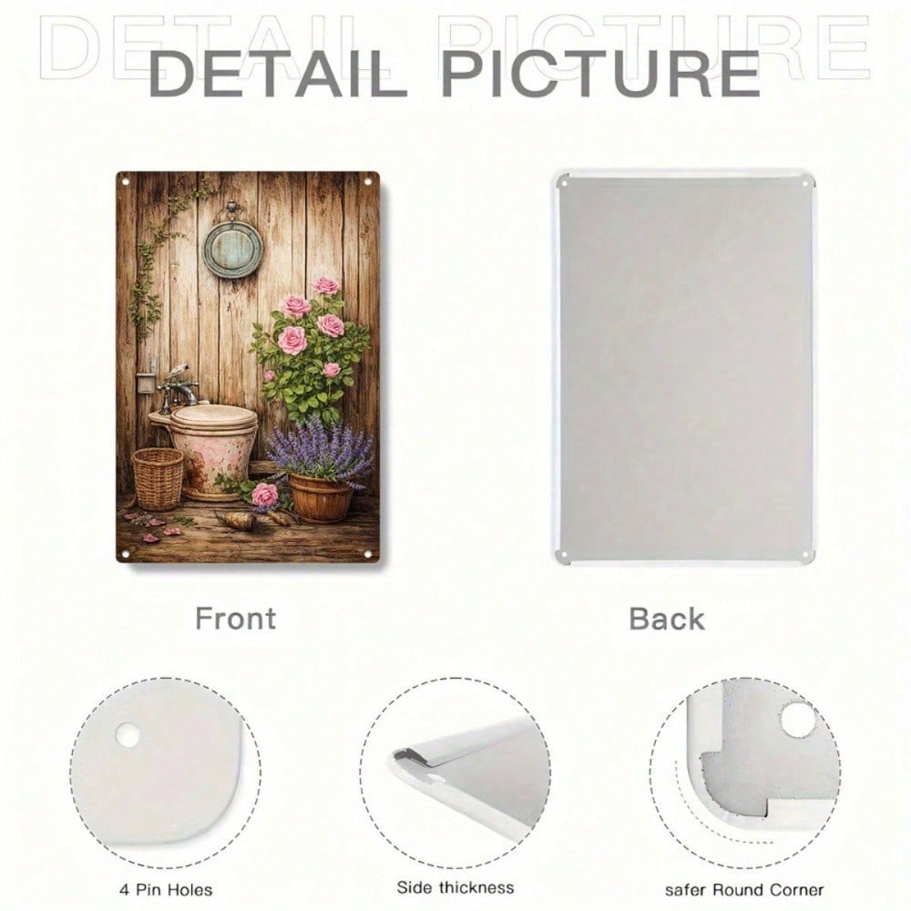 1pc Vintage Roses Wall Art, Farmhouse Minimalist Toilet Sign Bathroom photo 5