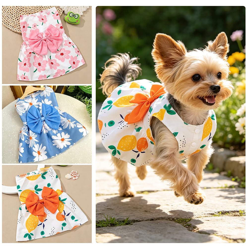 3 Pack Pet Dog Dress, Dog Dresses For Small Girl, Floral Sleeveless Summer Clothes For Small Pet Dogs Cats, Girl Dog Clothes photo 4