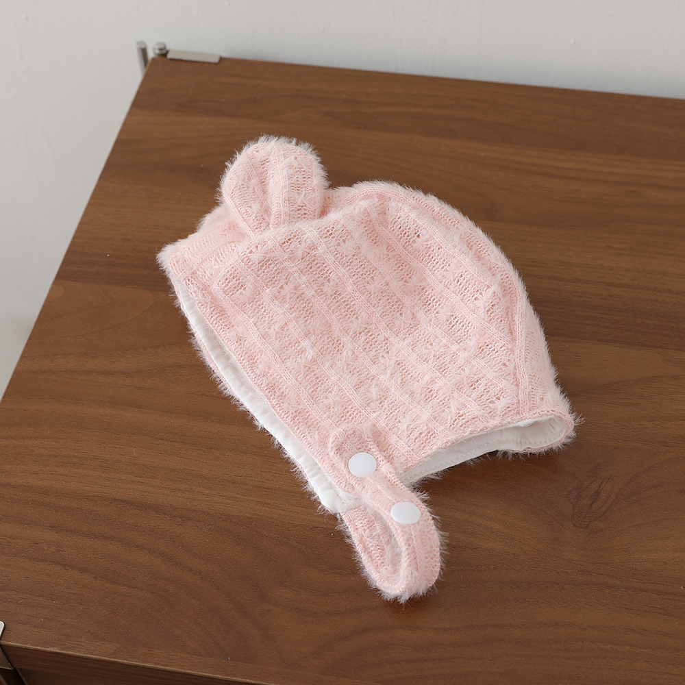 Winter Autumn Pure Color Knitted Three-dimensional Ear Protection Hat With Soft And Fluffy Fabric And Lace Straps photo 2