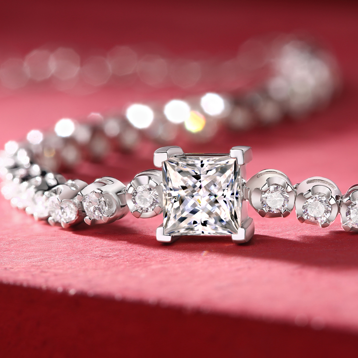S925 Silver 1ct Princess Cut Moissanite Bracelet, 16&5cm Adjustable, D VVS1 GRA Certified photo 6