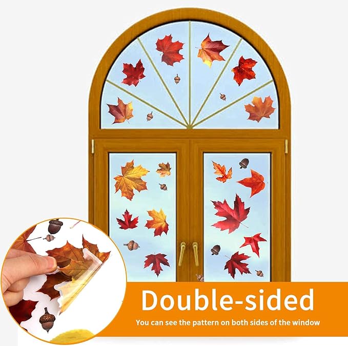 91-Piece Maple Window Clings 6-Sheet Fall Leaves Acorns Stickers For Autumn Thanksgiving And Halloween Decor photo 6