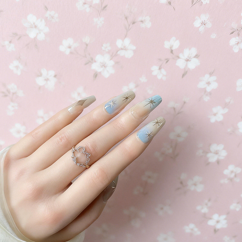 Celestial Cat-Eye Champagne Press-On Nails photo 2