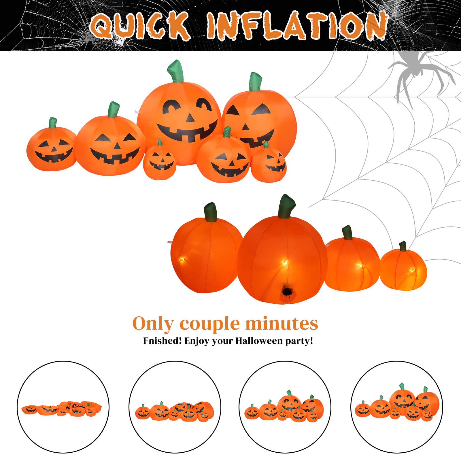 Replace 39662619 7ft Classic 7pcs LED String Lights 7pcs Pumpkin Inflatable Halloween Decoration photo 7