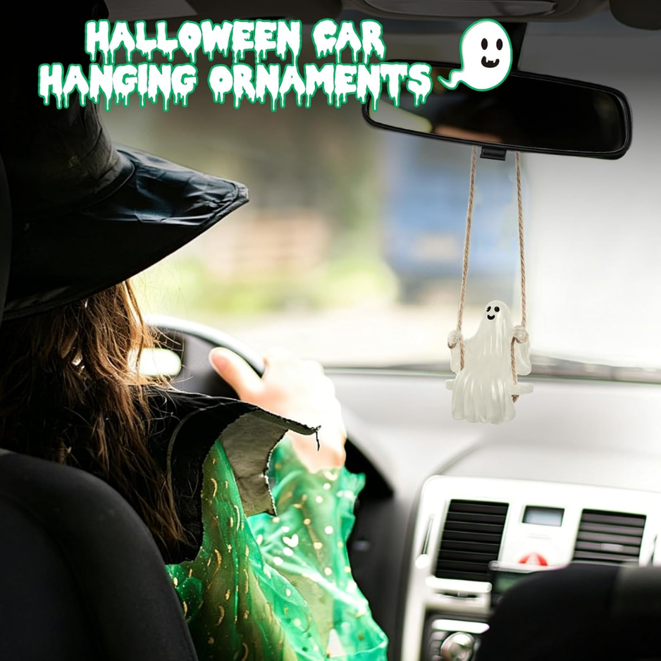 Swinging Ghost Car Rearview Mirror Hanging Ornament, Luminous Pendant For Car Interior Decor photo 2