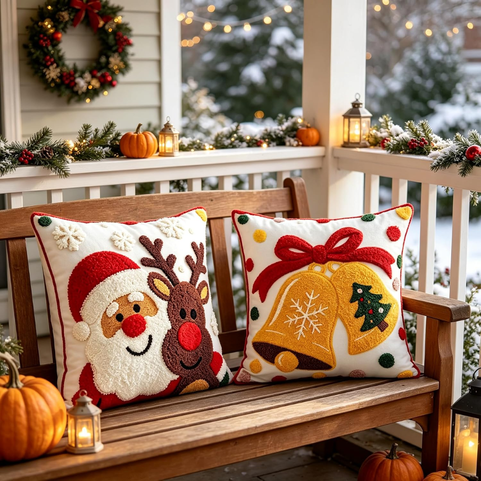2Pcs Christmas Throw Pillow Covers 18x18, Soft Holiday Decor photo 3