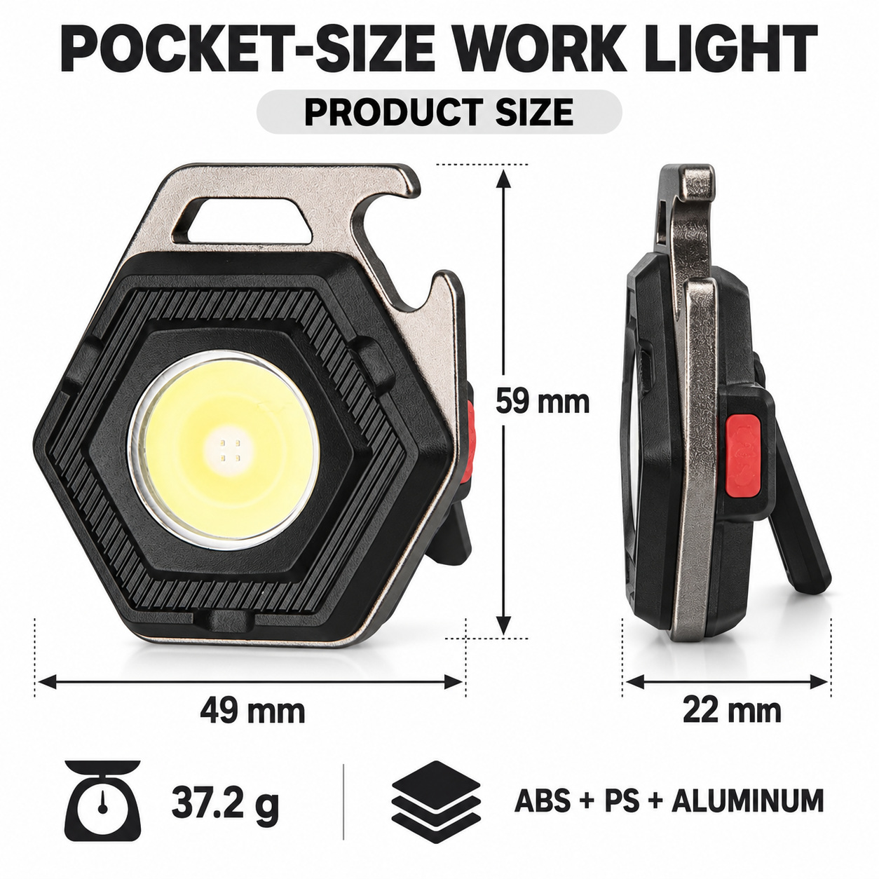 Rechargeable Magnetic Battery Display Type C LED Work Light Hanging Hook W5131 500LM 3 Hour photo 5