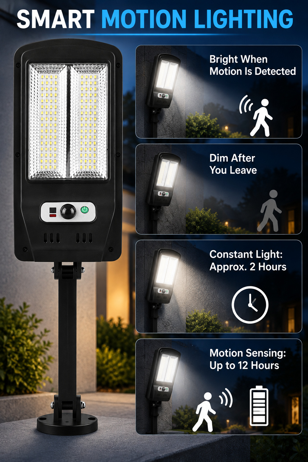 Solar Powered Rechargeable Motion Sensor Waterproof LED Work Light 30W 1500mAh For W755 2 Remote photo 6