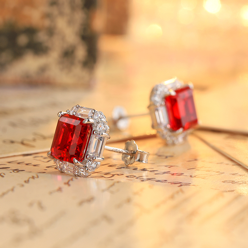S925 Silver 5g Lab-Created Ruby Sapphire Emerald Studs, 8x8mm Octagon Cut, GRA Certified photo 4