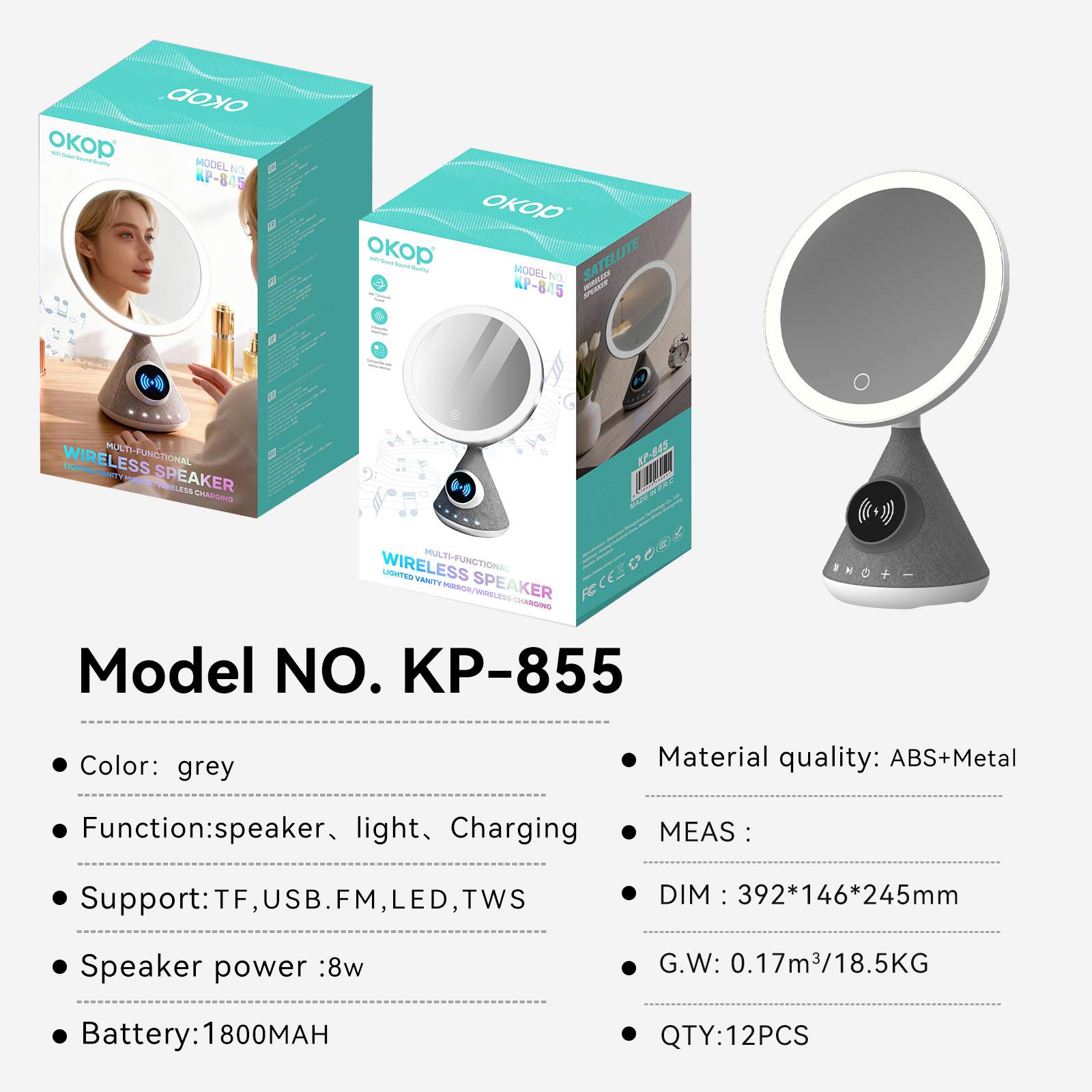 KP-855 Best-selling Wireless Bluetooth Speaker Makeup Mirror With Magnetic Charging Stand Adjustable Long Battery Life Factory Stock Available photo 4