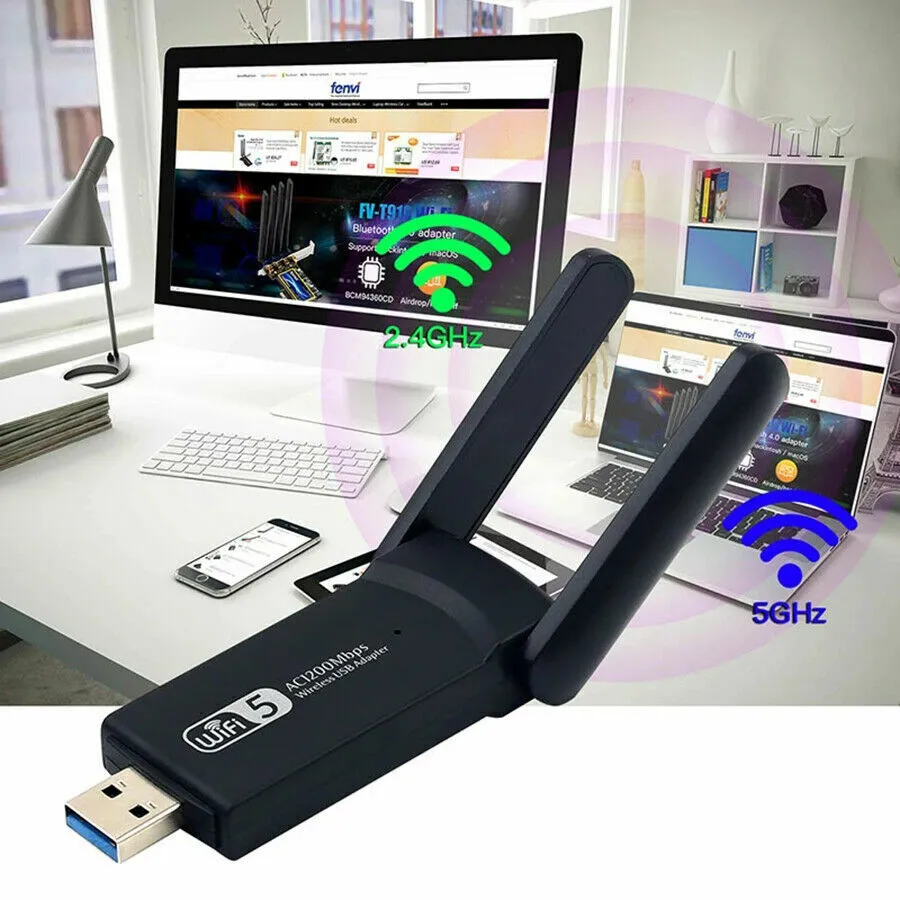 1200Mbps Long Range AC1200 Dual Band 5GHz Wireless USB 3.0 WiFi Adapter Antennas photo 5