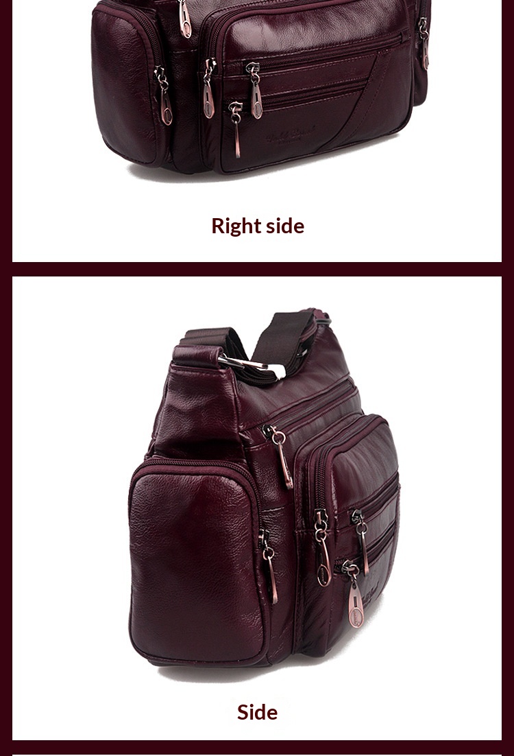 New Cowhide Single Shoulder Crossbody Bag For Middle-aged And Elderly Mothers, Layered Leather Crossbody Casual - Date Red photo 2