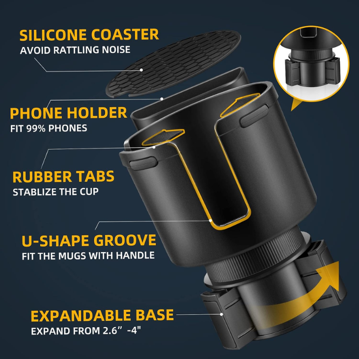 TYKOR Car Cup Holder Expander With Adjustable Base, Fits Bottles 16-46 OZ photo 6