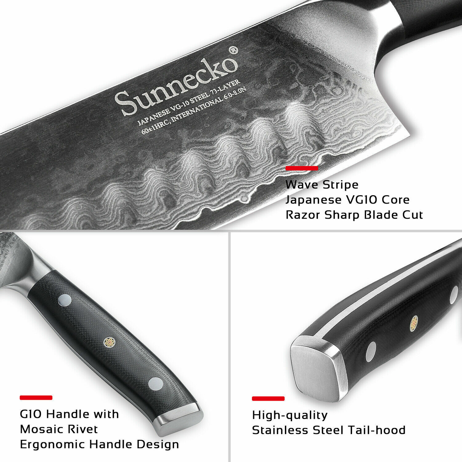 Japanese Santoku Knife 5'' Kitchen Knife Damascus VG10 Steel Cutlery Chef Knife photo 3