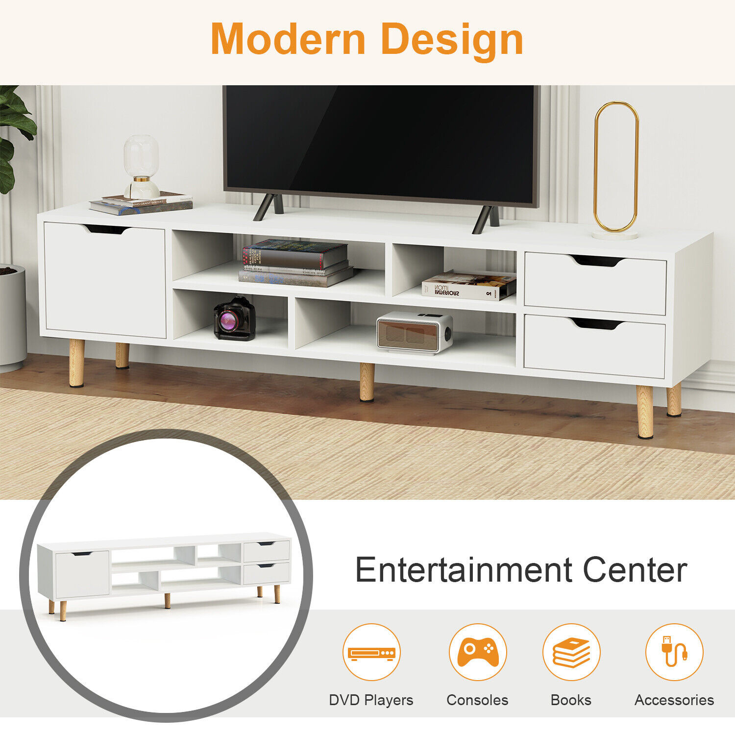 140cm High Gloss Floating TV Unit Cabinet Wall Mounted Stand With LED Cupboard photo 2
