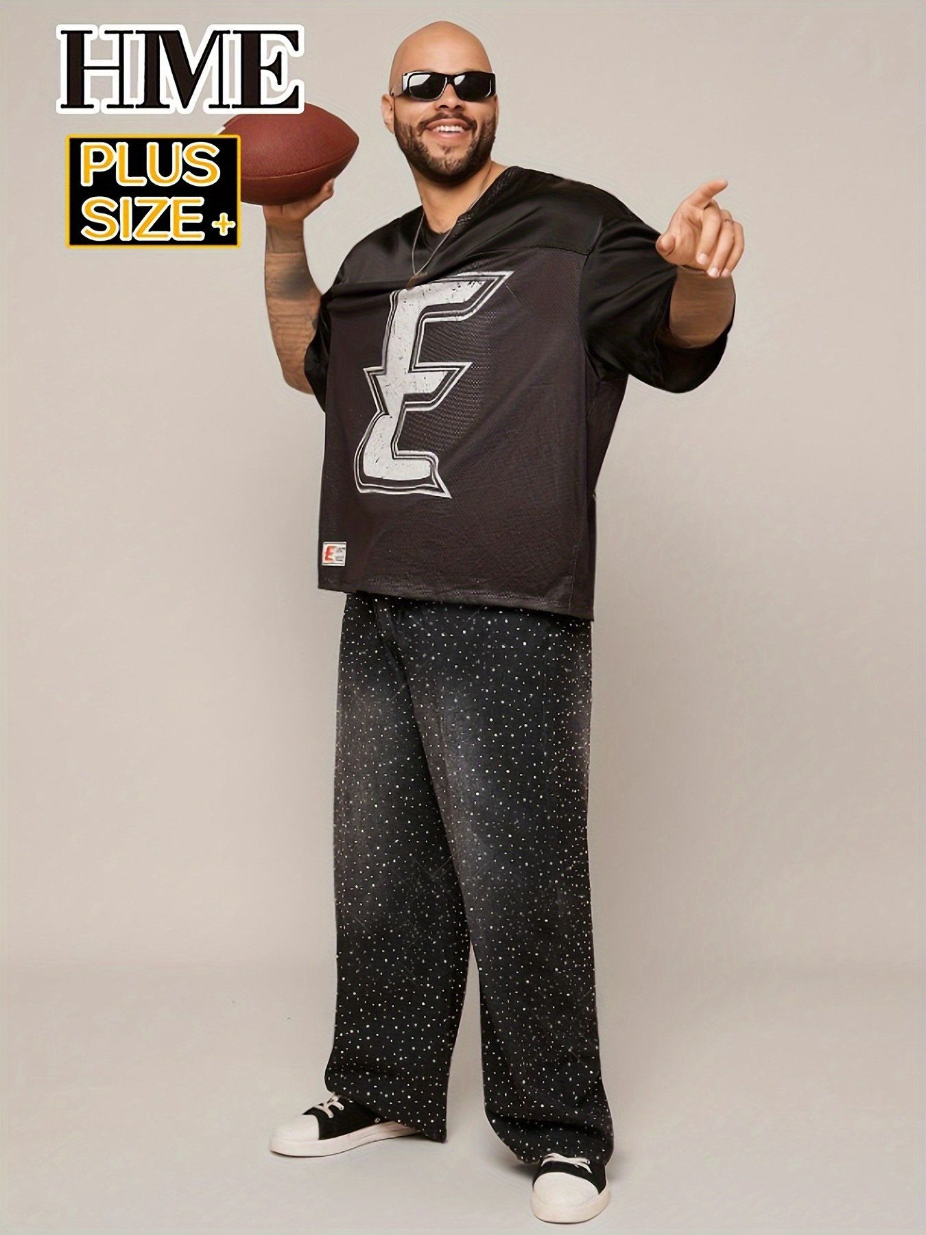Rhinestone Black Jeans Men Loose Fit Denim Pants Fashion Streetwear Plus Size Big Tall Jeans Ready Stock photo 7