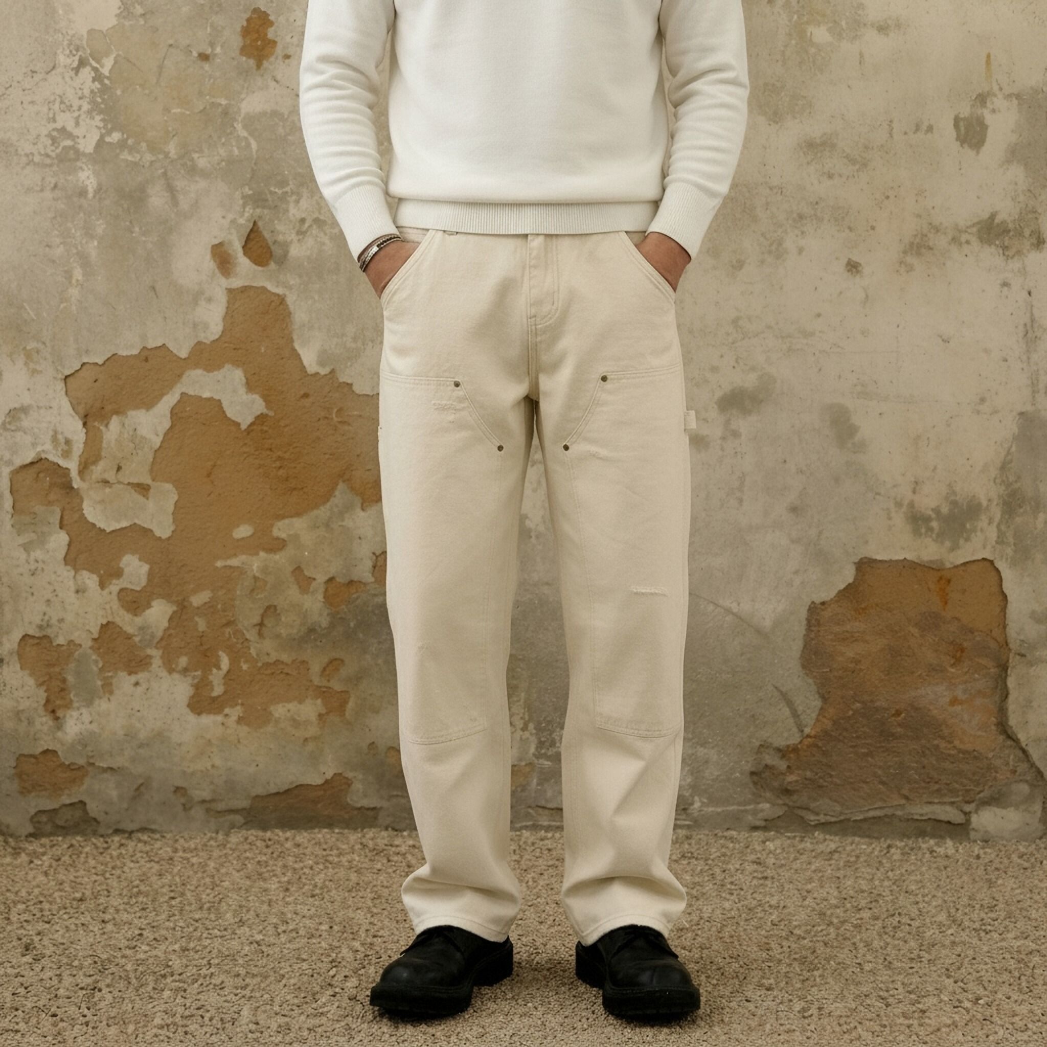 White Cargo Jeans Men Loose Fit Denim Pants Workwear Style Big Size Plus Size Streetwear Ready Stock photo 5