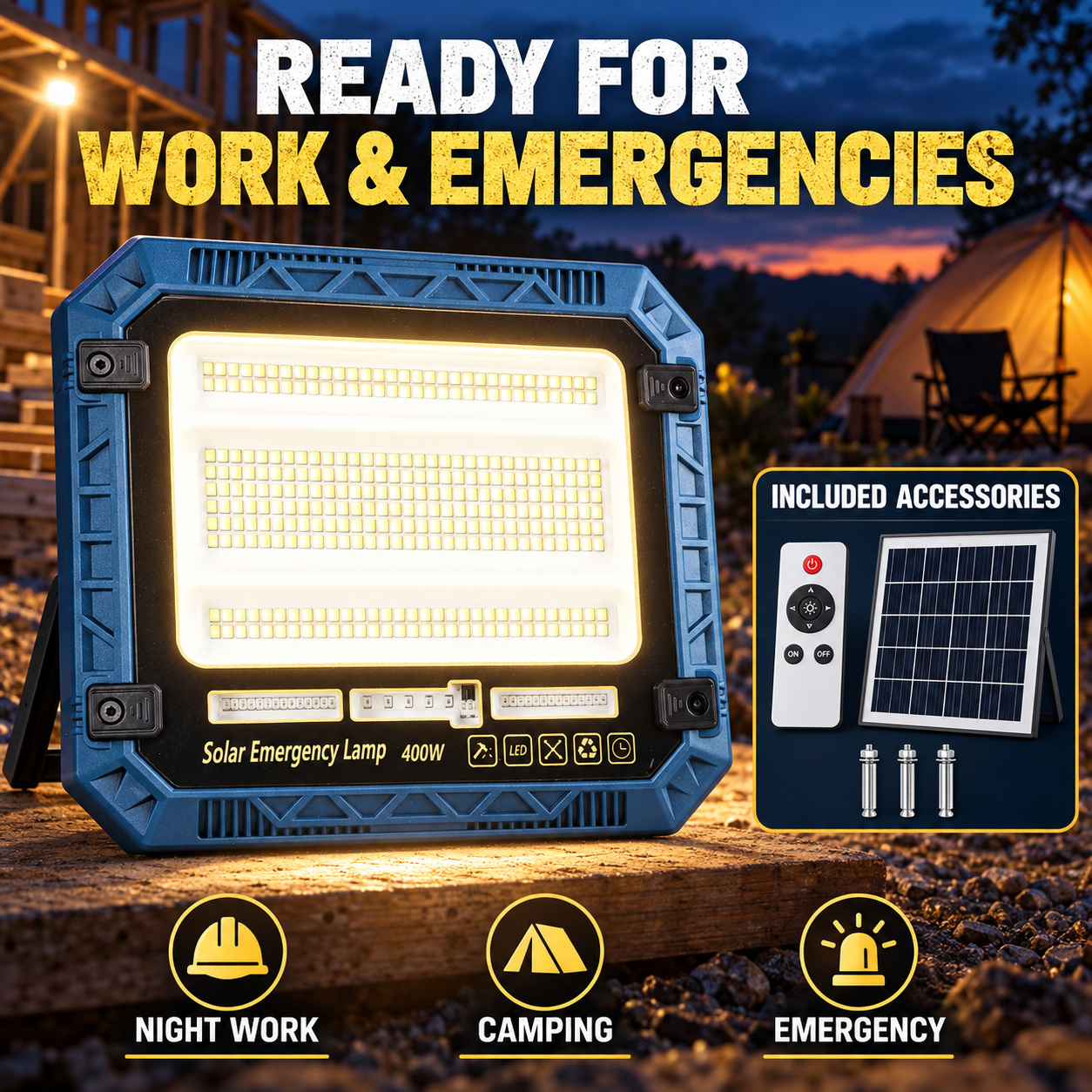 Solar Powered Rechargeable Battery Display 18650 W8114 3 7200mAh LED Flood Light 320 12 5W photo 4