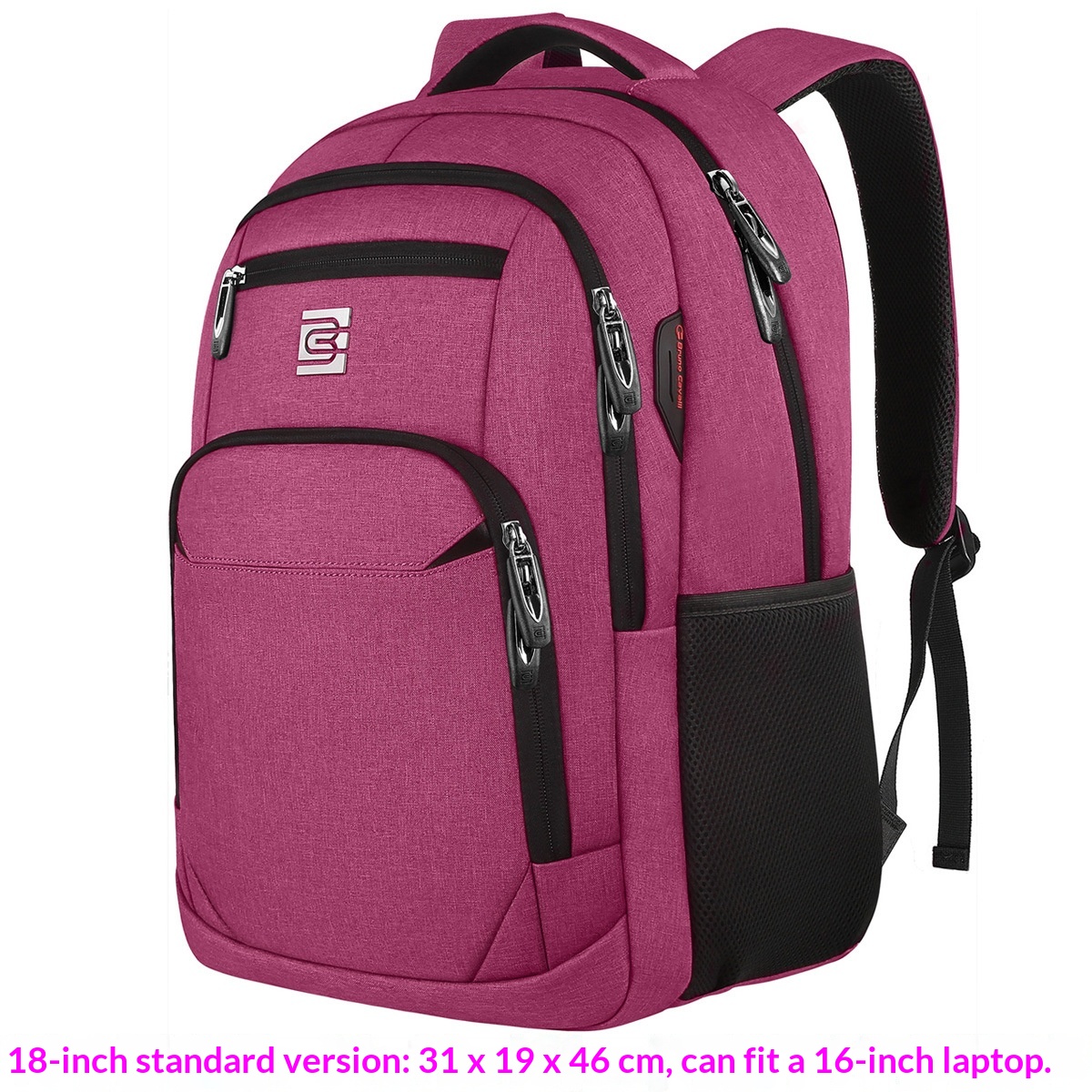 BC Men's Business Backpack Oxford Cloth Waterproof 16 Inch Large Capacity Multifunctional Computer Backpack Student Backpack Women's Rose Red Standard Edition photo 1