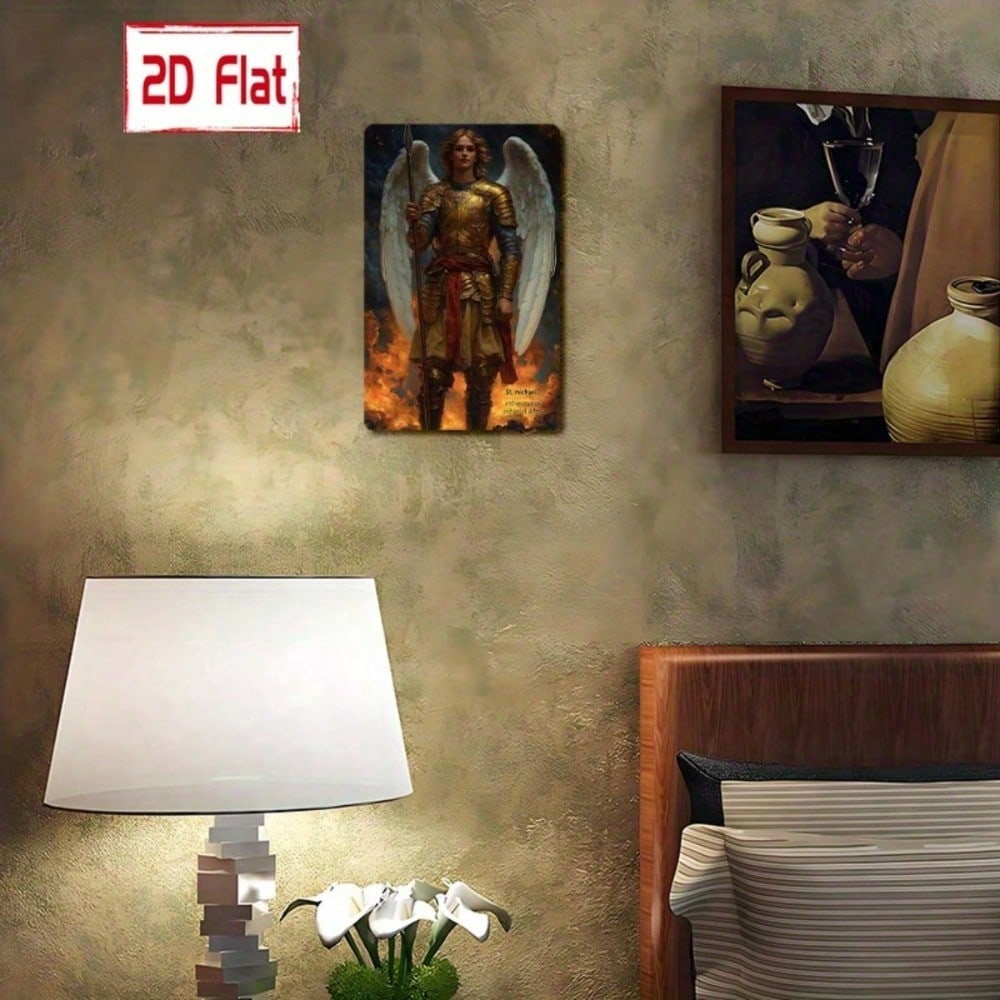 Archangel Wall Plaque Golden Armor Angel Medal, Spear Shield Religious Decor photo 2