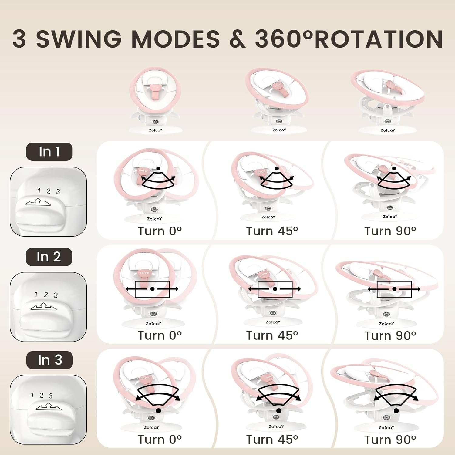 Baby Swing For Infants With Motion Detection, Electric Baby Swing With 3 Swing Modes, 12 Lullabies  5-Speeds photo 4