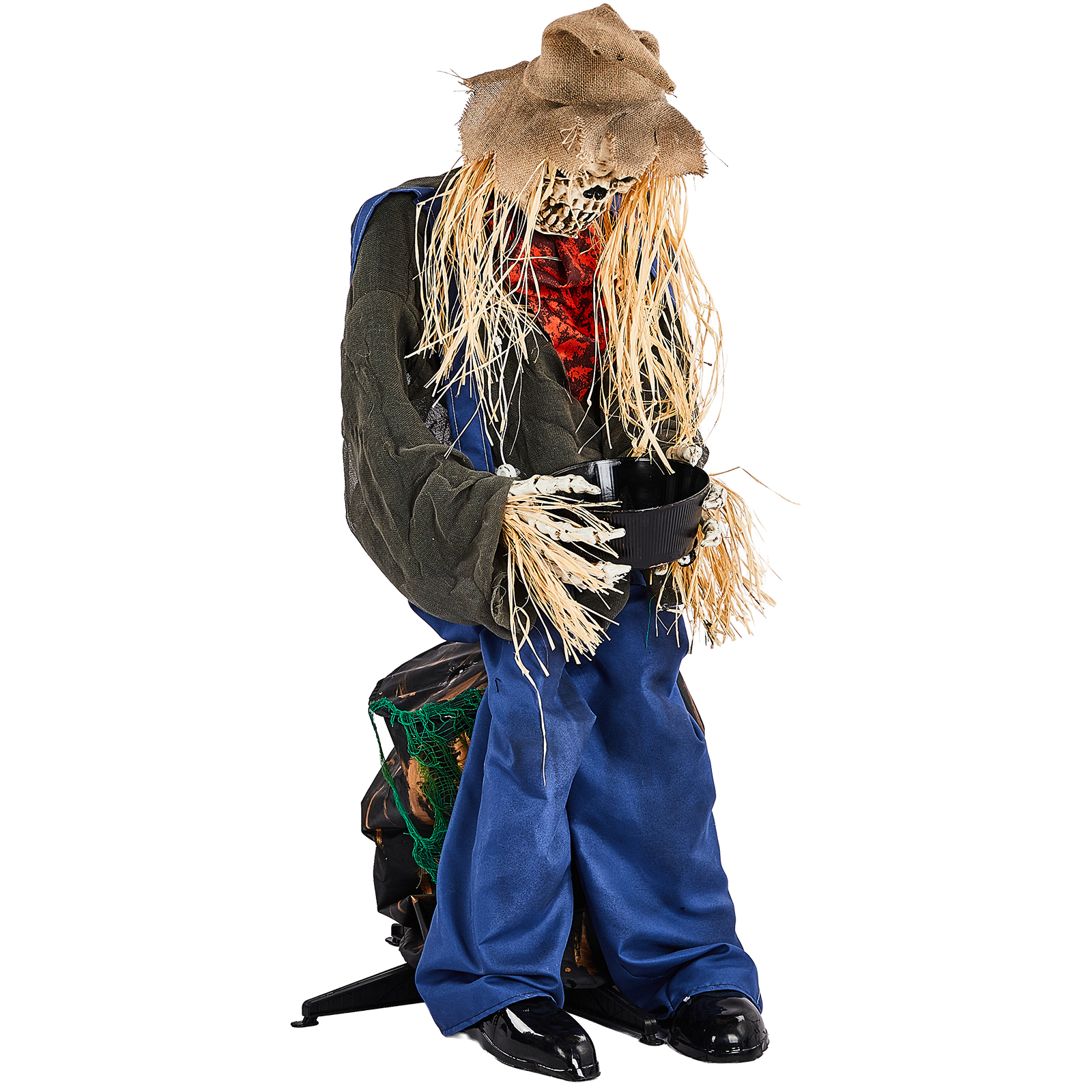 4.5ft Halloween Sitting Scarecrow Decoration With Red Light-Up Eyes,Sound-Activated Head Movement & Male Voice,Detachable Bucket,Battery Operated Batteries Not Included photo 2