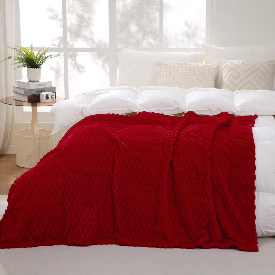 Red Throw Blanket 50 60 Inches Gifts For Mom Fuzzy 3D Jacquard Decorative photo 3