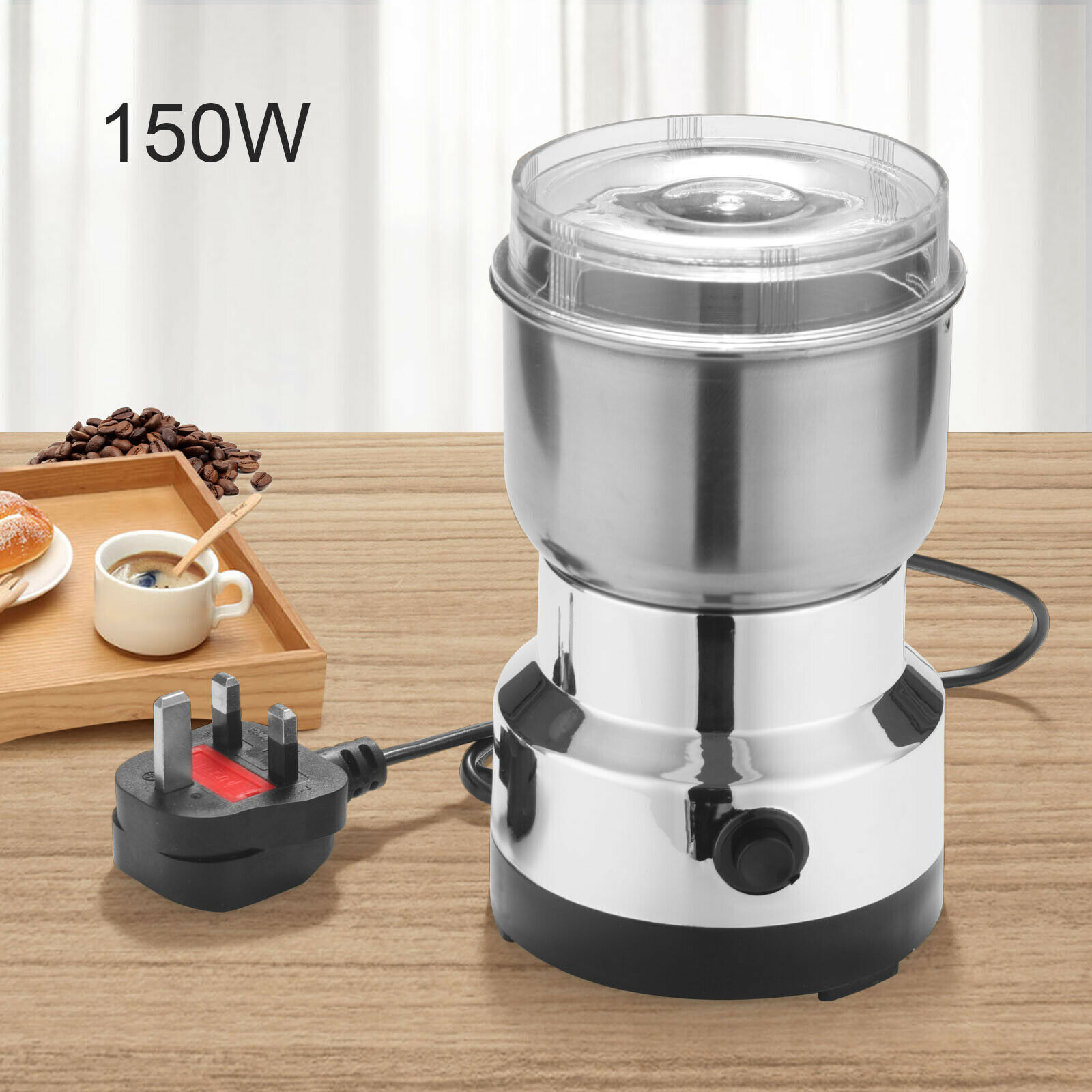 Electric Coffee Grinder With Stainless Steel Blades, 10s Fast Grinding Transparent Lid, Compact Button Operated For Coffee Beans Grains Spices photo 5