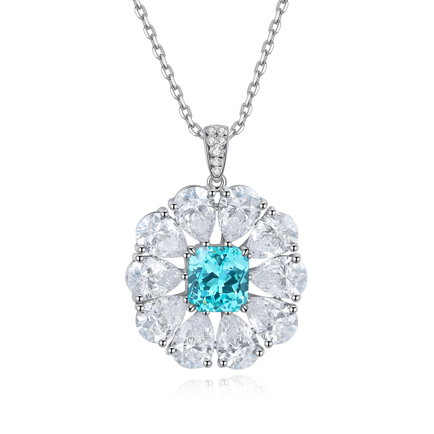 S925 Silver 7.7g Lab-Created Gemstone Necklace, 7x7.5mm Pendant, 5 Colors, 40&5cm photo 4