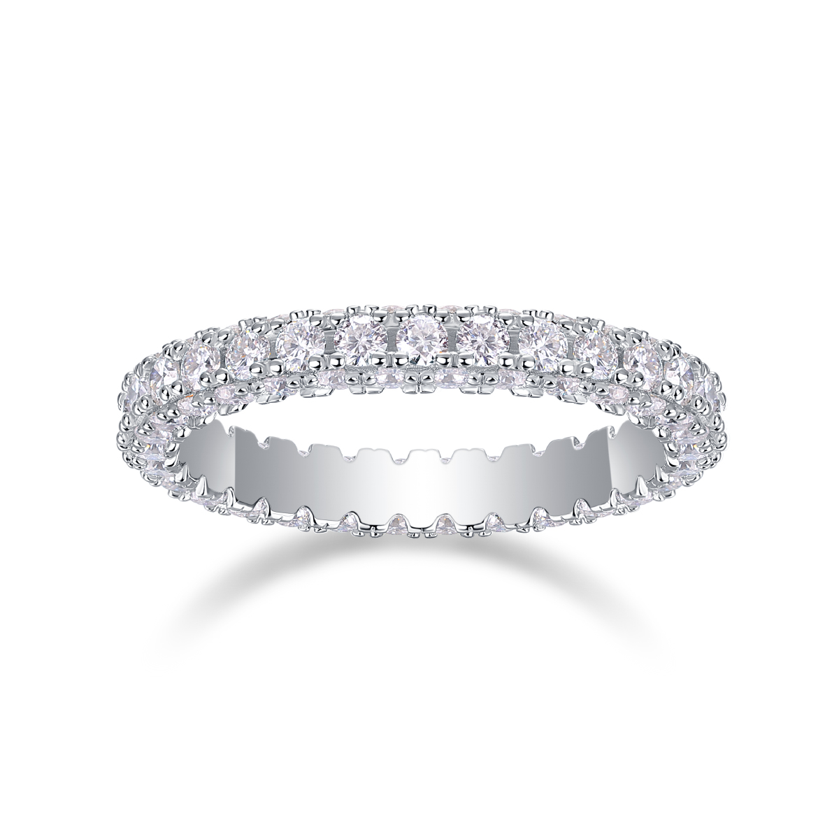 S925 Silver 2.2g Platinum Plated Moissanite Ring, 3.4mm 87pcs D VVS1 Pave Band, GRA Certified US 5-9 photo 2