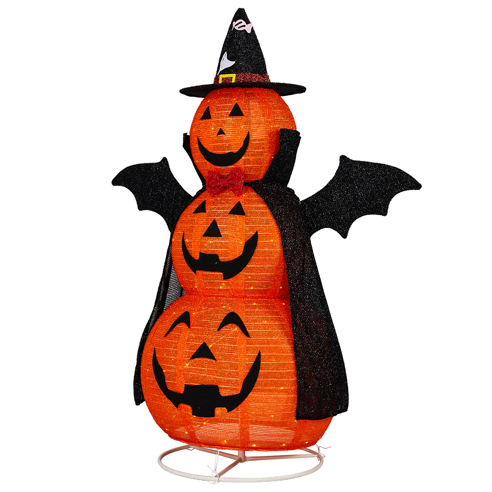 5ft Orange 3-Tier Retractable Fabric Pumpkin Halloween Light Decor With Cape & Wings,130 Warm White LED String Lights,4.5V 3.6W photo 4