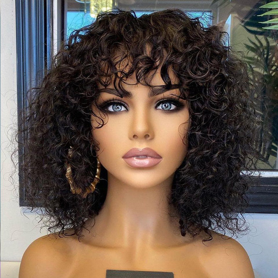 Deep Curly Fringe Human Hair Wigs With Bangs photo 1