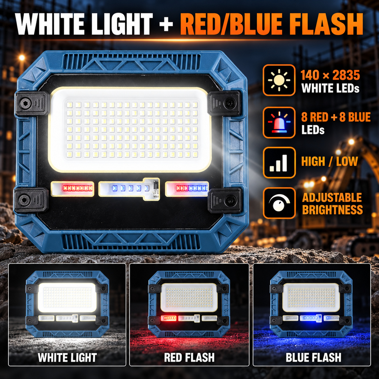 Solar Powered Rechargeable Battery Display 18650 W8114 1 Red Blue Warning LED Flood Light SMD photo 3