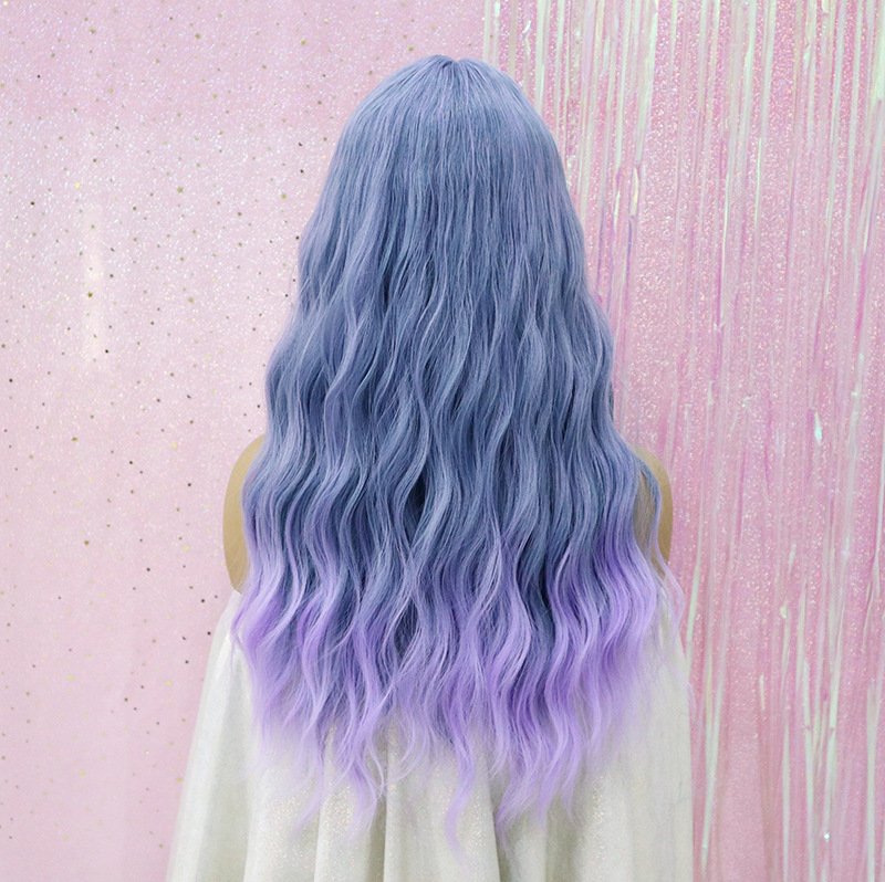 Qi Bangs Purple Silk Gradual Change Chemical Fiber Wig photo 6