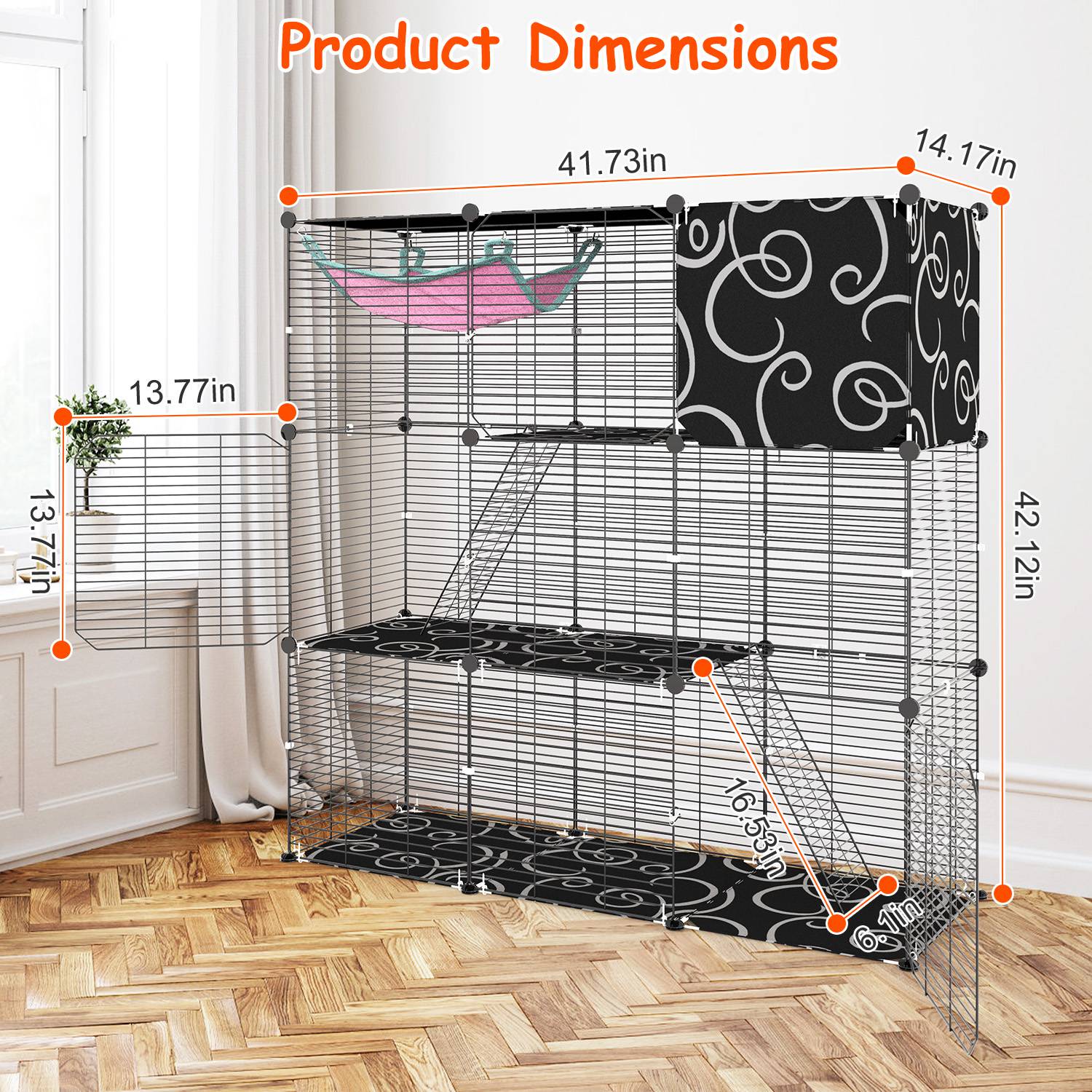 3-Tier Cat Cage Enclosure Indoor Cat Cage Playpen With Hammock Toy Ball Ladder DIY Iron Wire Cat House Kennels Crate For 1-2 Cats Ferret Rabbit Small Animals photo 2