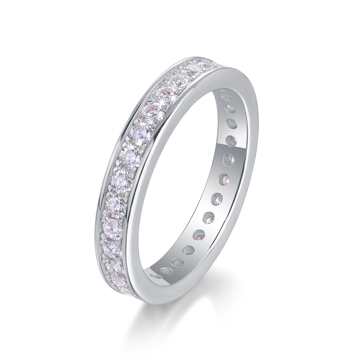 S925 Silver 3.4g Platinum Plated Moissanite Eternity Ring, 4.0mm 30 Stones D VVS1 Band, GRA Certified US 5-9 photo 1