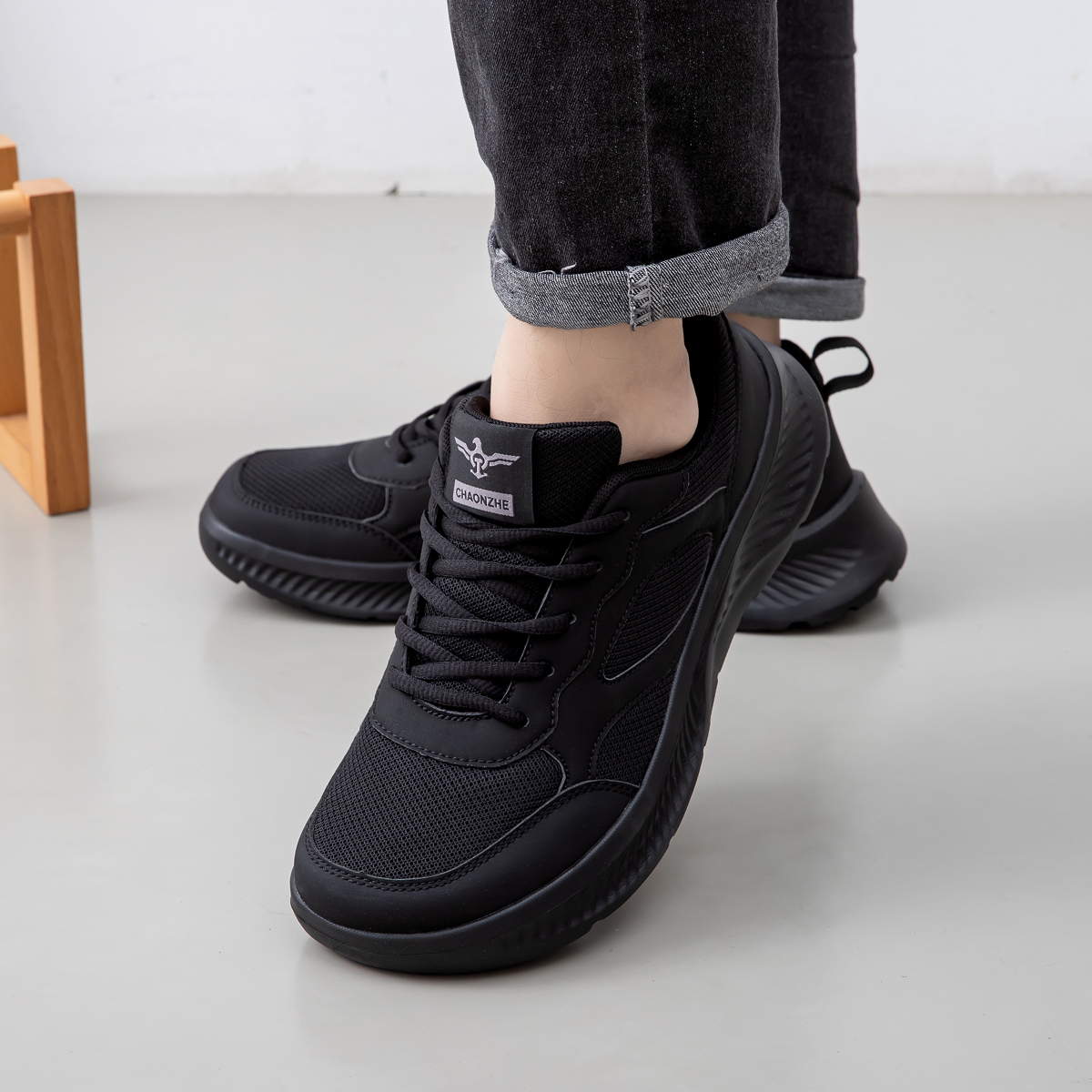 New Wide Fit Men's Sneakers, Wide Last Running Shoes For Wide Feet, Black Soft Sole Breathable Wide Toe Work Shoes For Men photo 6