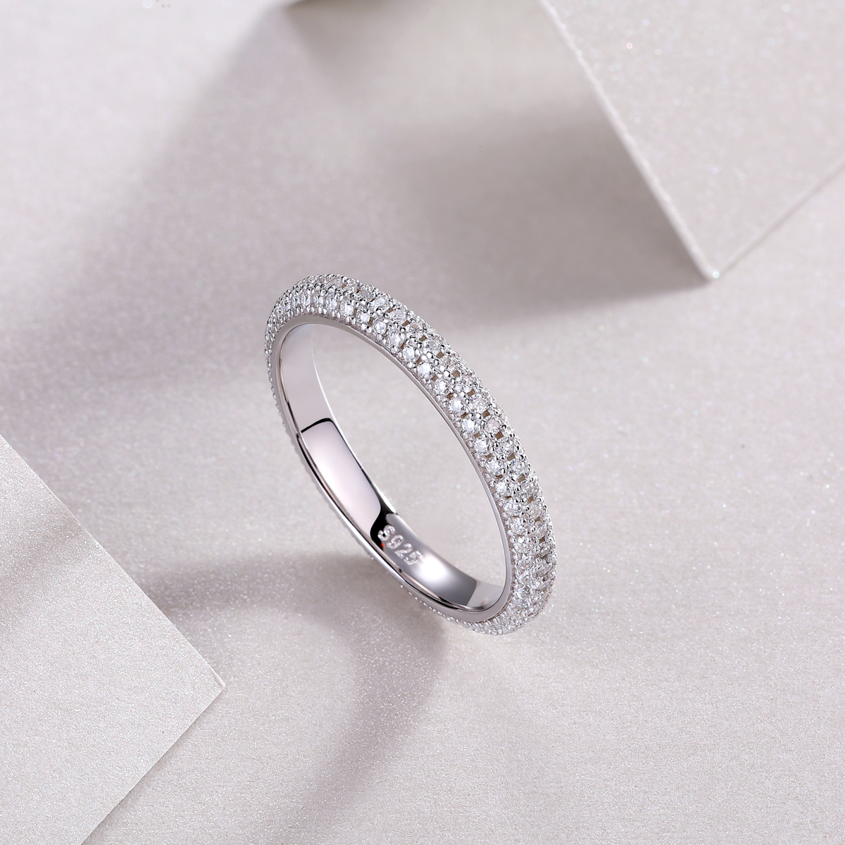 S925 Silver 2.0g Platinum Plated Moissanite Eternity Ring, 3.0mm 153pcs D VVS1 Pave Band, GRA Certified US 5-9 photo 4