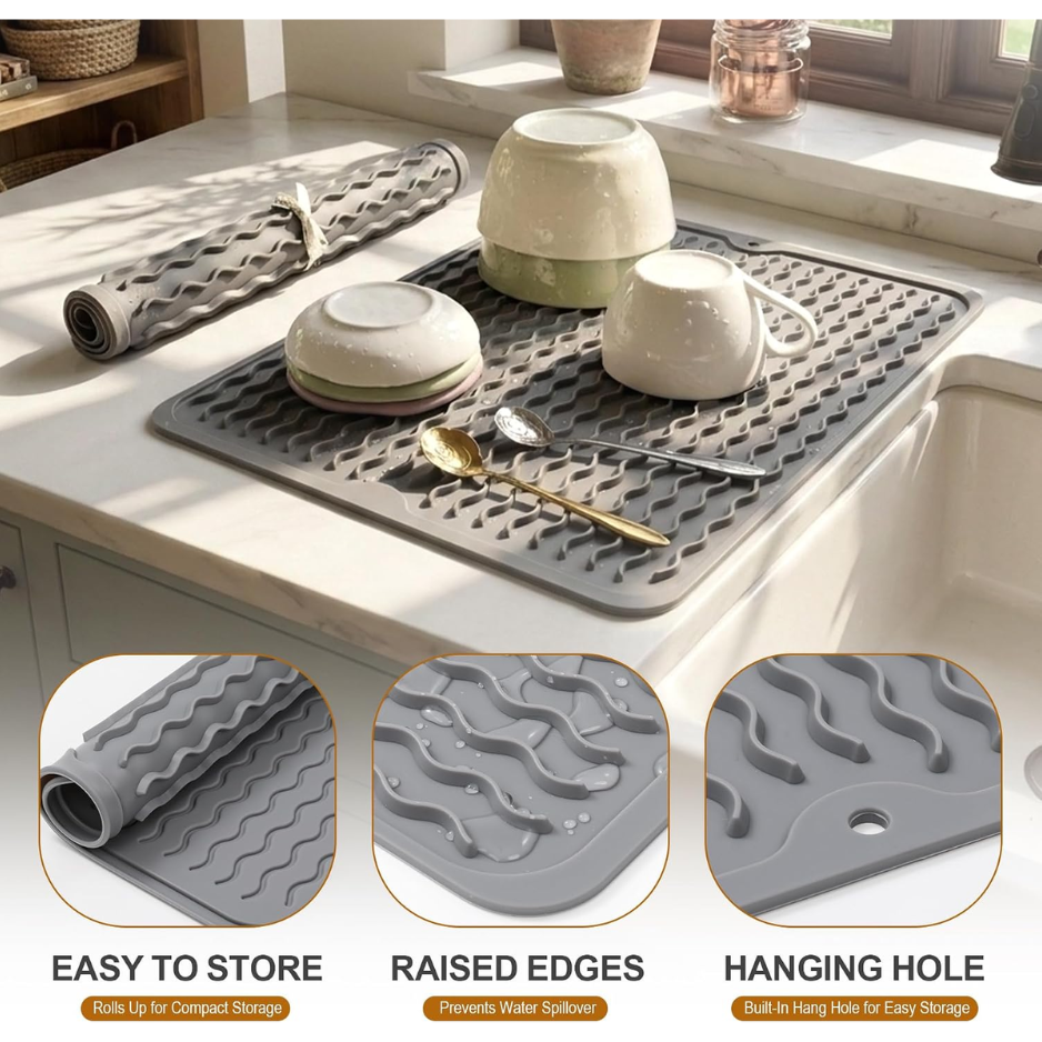 2 Pack Silicone Dish Drying Mat For Kitchen Counter Multiple Usage For Baking Cooking Placemats ShowerOrganizer Office Apartment Coffee Accessories Woman photo 7